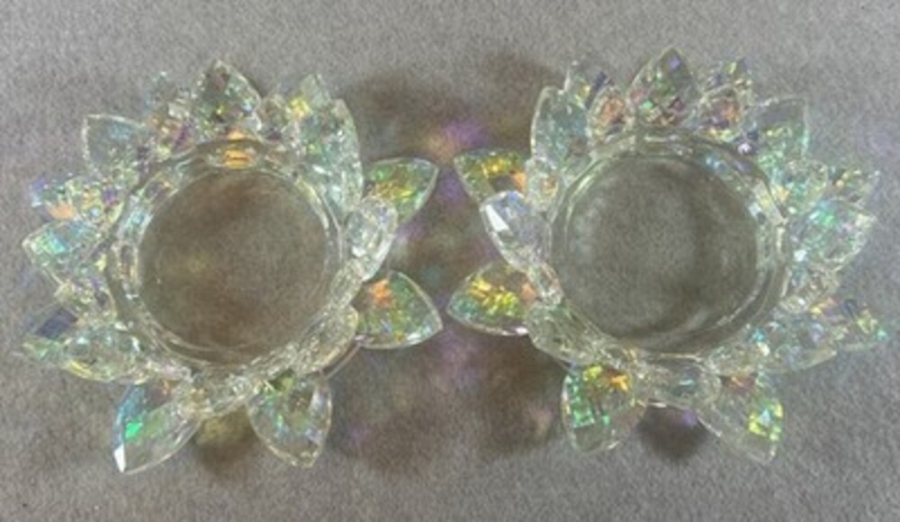 2-Crystal Lotus Flower Candle Holders Iridescent - Picture 1 of 6